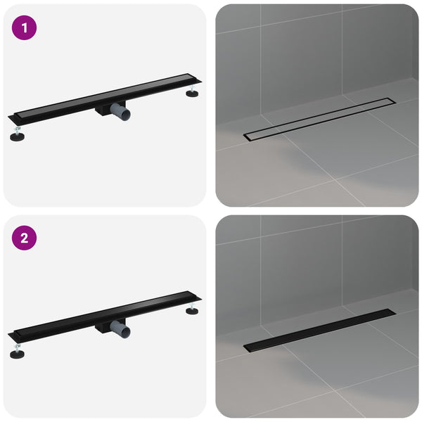 Schwarze Duschrinne 90cm Edelstahl