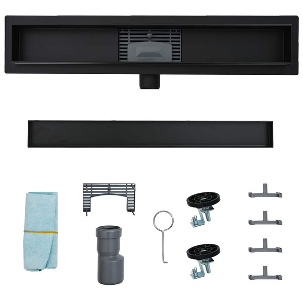 Schwarze 2-in-1 Duschrinne 80 cm Edelstahl