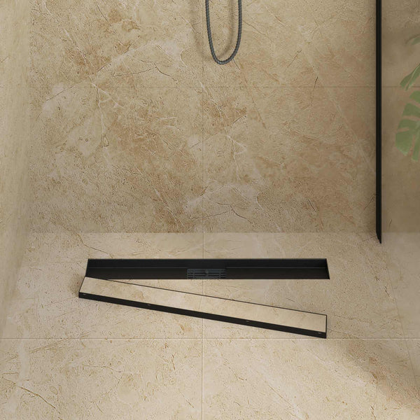 Schwarze 2-in-1 Duschrinne 80 cm Edelstahl