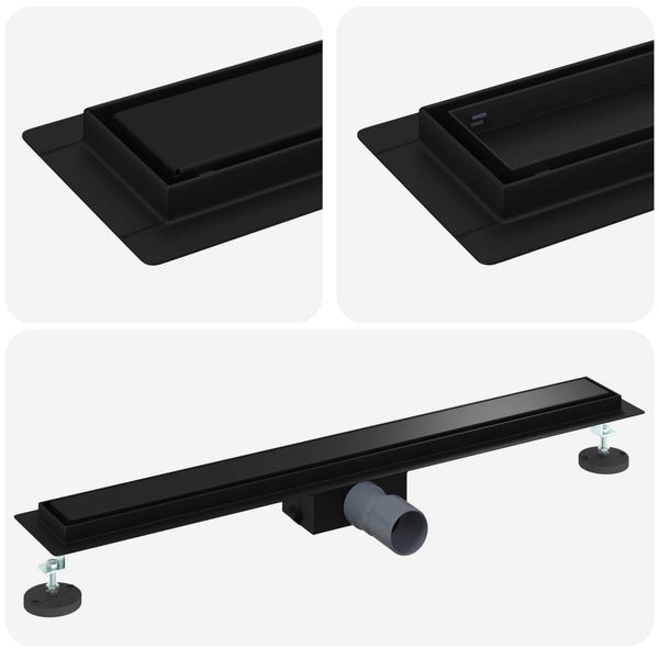 Schwarze 2-in-1 Duschrinne 80 cm Edelstahl