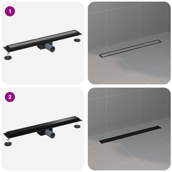 Schwarze 2-in-1 Duschrinne 80 cm Edelstahl