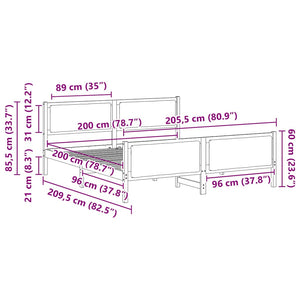 Schwarzer Bettrahmen mit Kopfteil 200x200 cm
