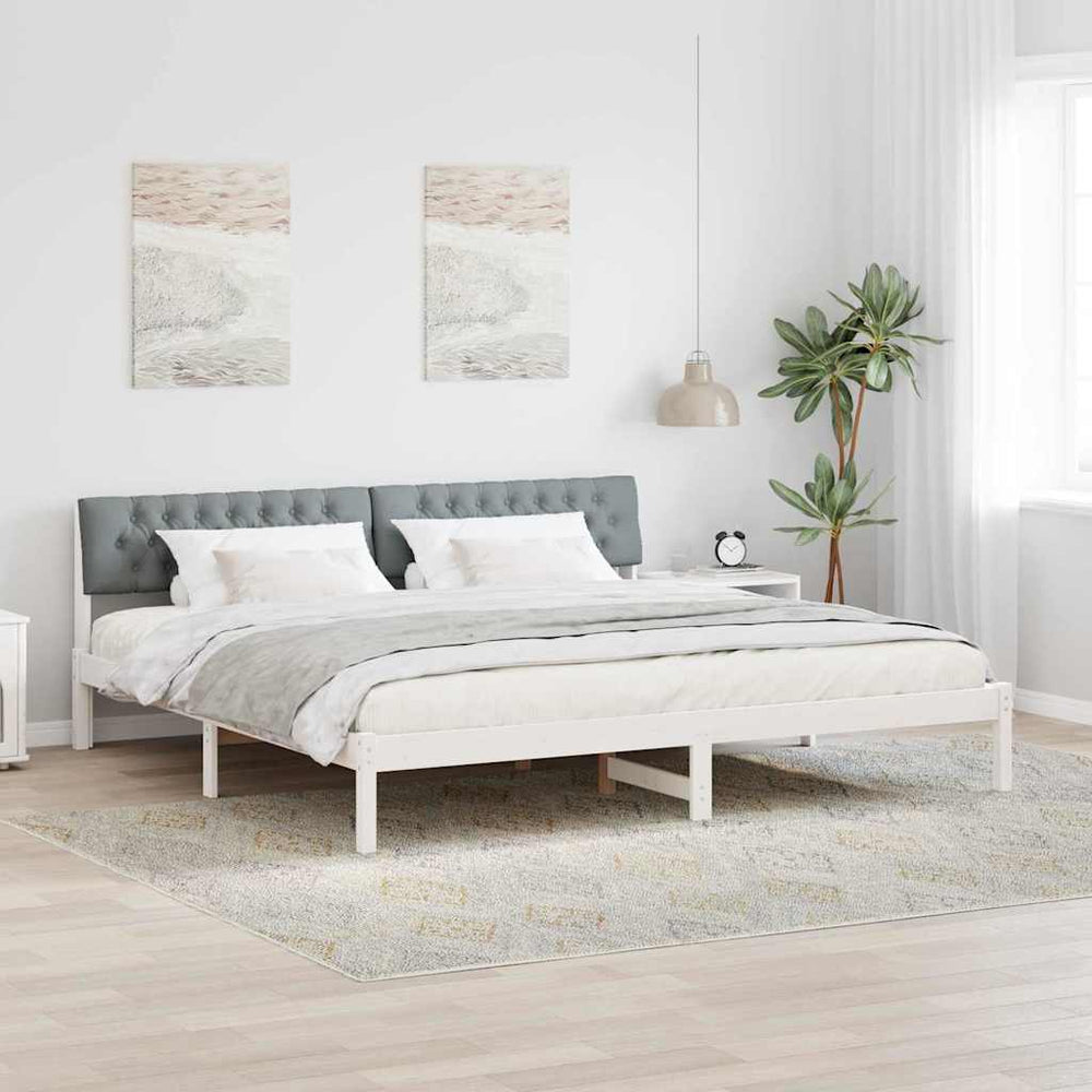 vidaXL Bed Frame White and Light Grey 200 x 200 cm Solid Pine Wood