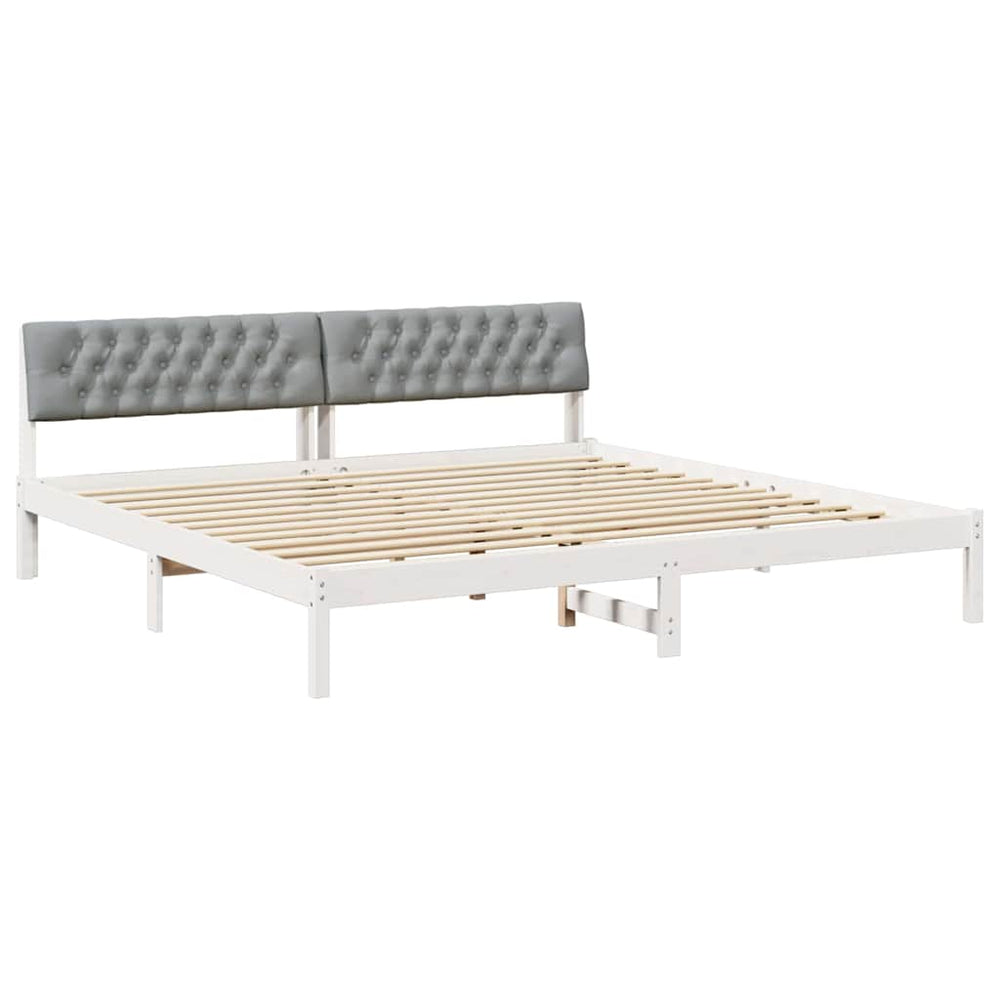 vidaXL Bed Frame White and Light Grey 200 x 200 cm Solid Pine Wood