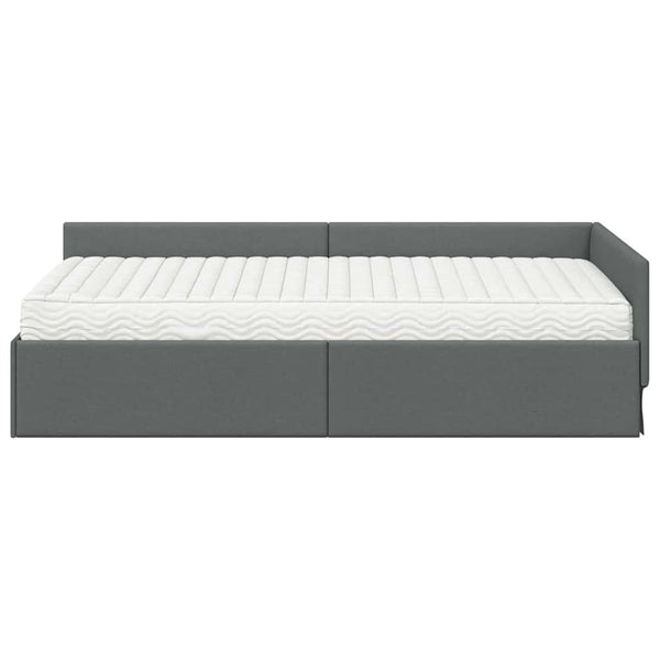 Eckbettgestell mit Matratze Grau Stoff