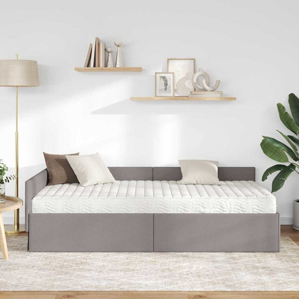 Eckbett mit Matratze Taupe Stoff