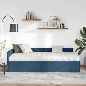 Eckbett mit Matratze, Blau Stoff, 2-teilig