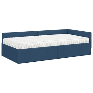 Eckbett mit Matratze, Blau Stoff, 2-teilig