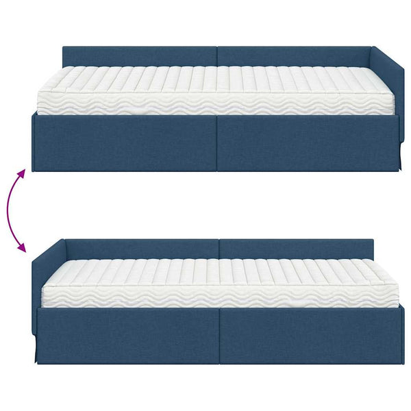 Eckbett mit Matratze, Blau Stoff, 2-teilig