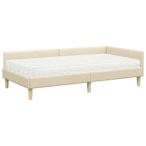 Eckbettgestell mit Matratze Creme Stoff