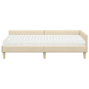 Eckbettgestell mit Matratze Creme Stoff