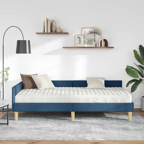 Eckbett mit Matratze Blau Stoff