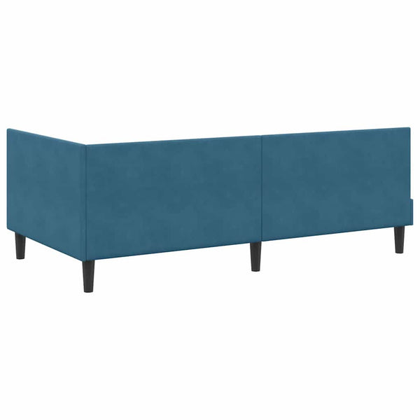 Eckbettgestell mit Matratze Blau Samt