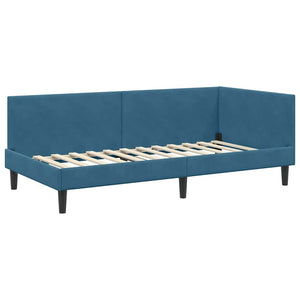 Eckbettgestell mit Matratze Blau Samt