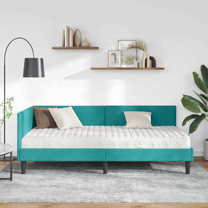Türkis Samt Eckbett mit Matratze