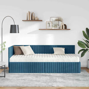 Blaues Samt Eckbett mit Matratze