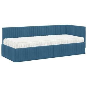 Blaues Samt Eckbett mit Matratze