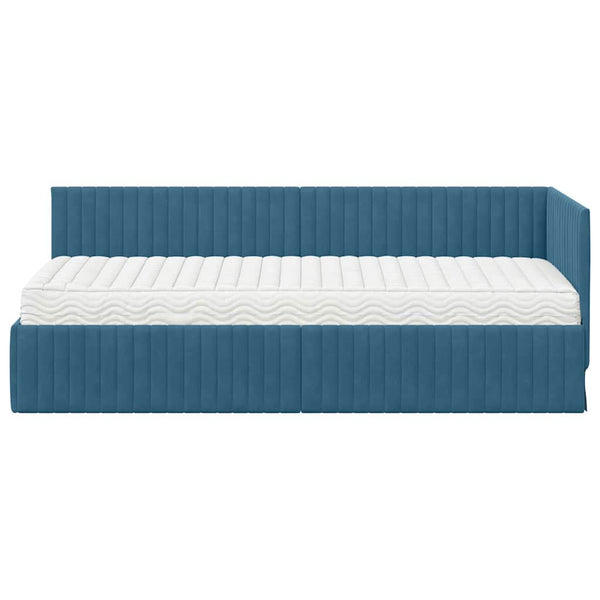 Blaues Samt Eckbett mit Matratze