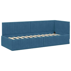 Blaues Samt Eckbett mit Matratze