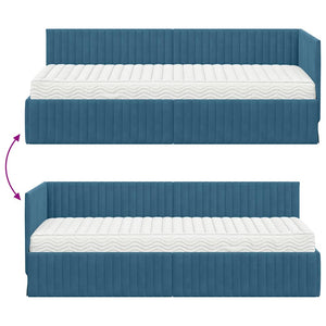 Blaues Samt Eckbett mit Matratze