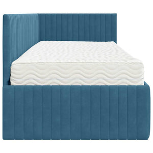 Blaues Samt Eckbett mit Matratze