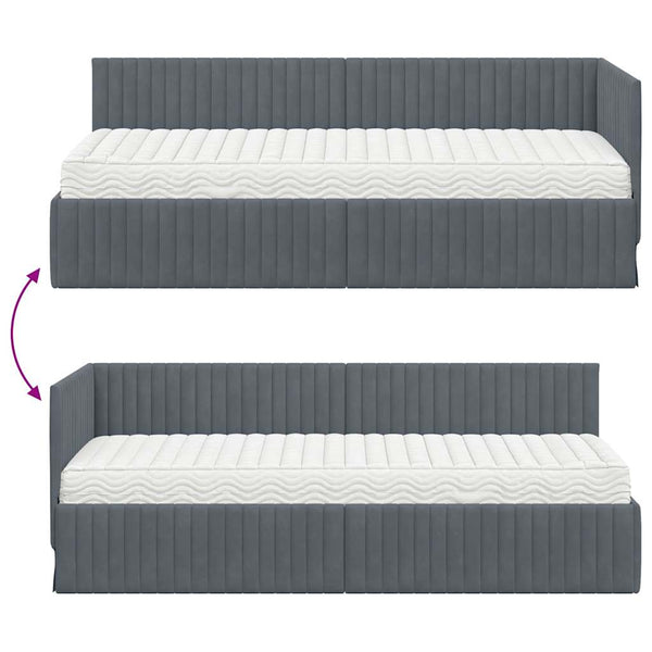 Eckbett mit Matratze Grau Samt