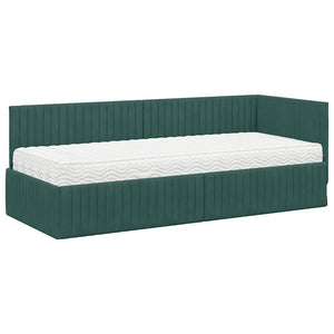 Grünes Samt Eckbett mit Matratze und Kopfteil