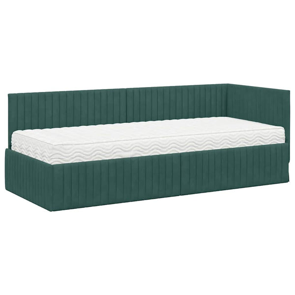 Grünes Samt Eckbett mit Matratze und Kopfteil