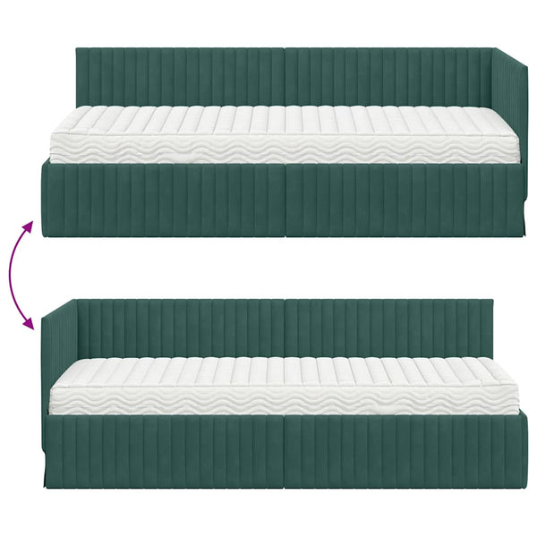 Grünes Samt Eckbett mit Matratze und Kopfteil