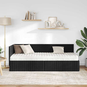 Eckbett mit Matratze & Kopfteil Schwarz Samt