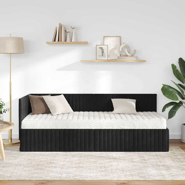 Eckbett mit Matratze & Kopfteil Schwarz Samt