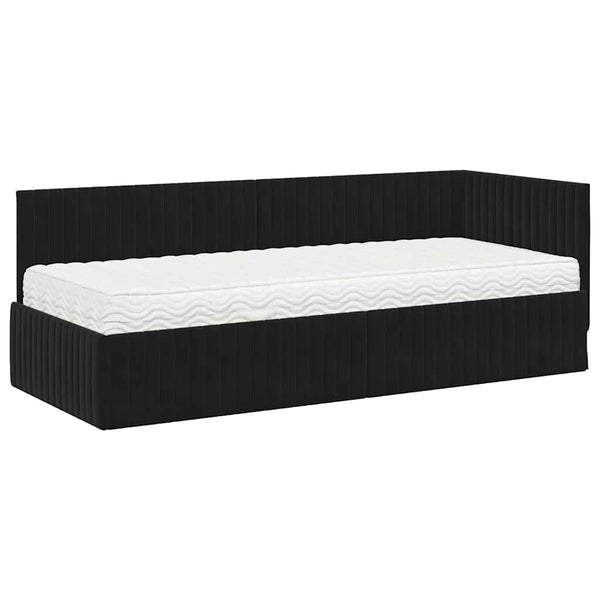 Eckbett mit Matratze & Kopfteil Schwarz Samt