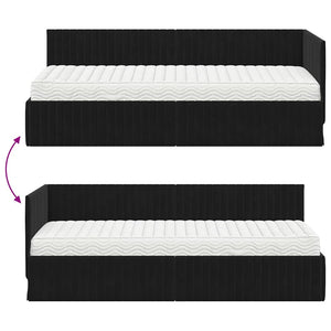Eckbett mit Matratze & Kopfteil Schwarz Samt