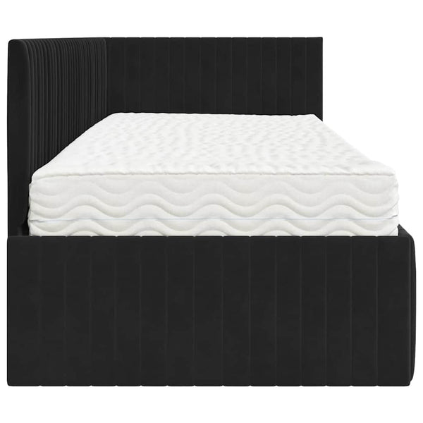Eckbett mit Matratze & Kopfteil Schwarz Samt