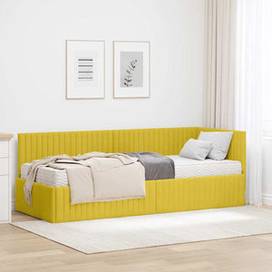 vidaXL Cadre de lit d'angle avec matelas et tête de lit 2 pcs Velours jaune