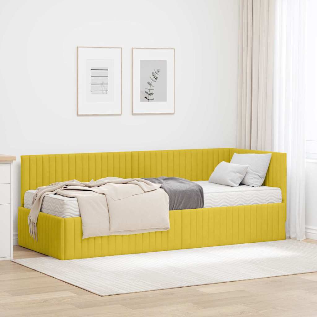 vidaXL Cadre de lit d'angle avec matelas et tête de lit 2 pcs Velours jaune