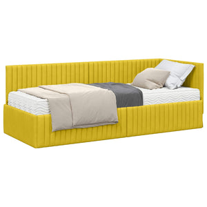 vidaXL Cadre de lit d'angle avec matelas et tête de lit 2 pcs Velours jaune