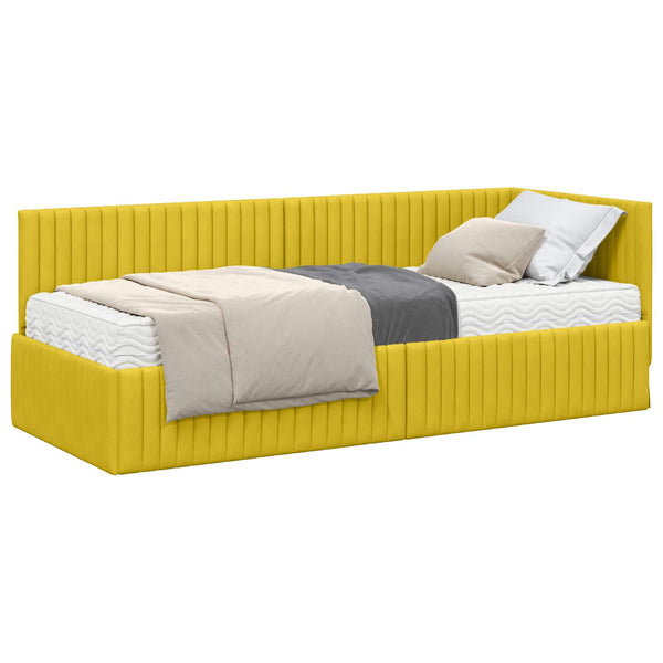 vidaXL Cadre de lit d'angle avec matelas et tête de lit 2 pcs Velours jaune