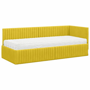 vidaXL Cadre de lit d'angle avec matelas et tête de lit 2 pcs Velours jaune
