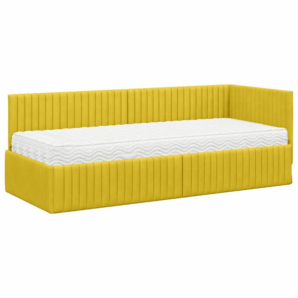 vidaXL Cadre de lit d'angle avec matelas et tête de lit 2 pcs Velours jaune