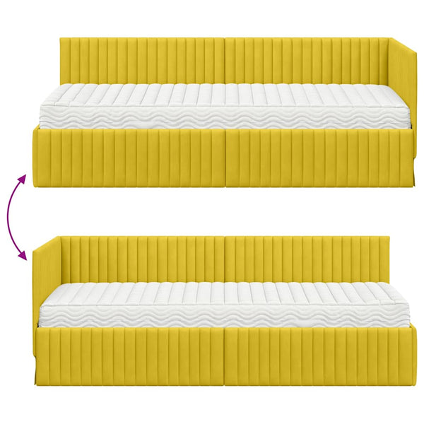 vidaXL Cadre de lit d'angle avec matelas et tête de lit 2 pcs Velours jaune