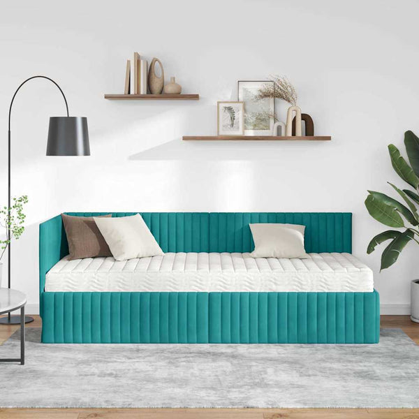 Türkis Samt Eckbett mit Matratze