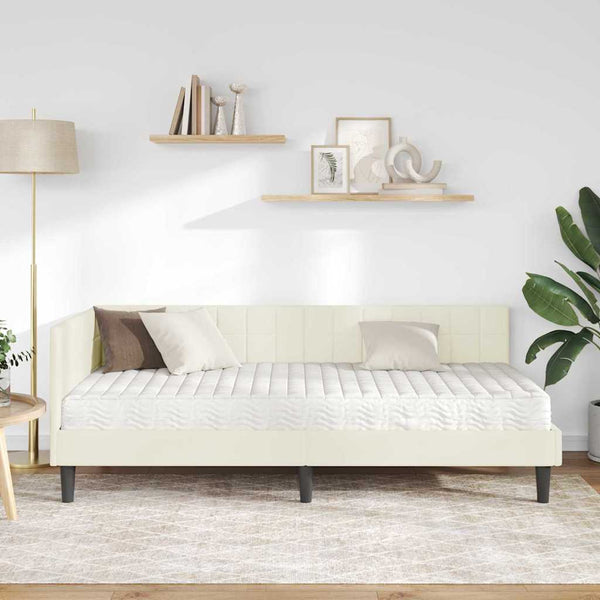 Eckbett mit Matratze Creme Samt 90x190 cm