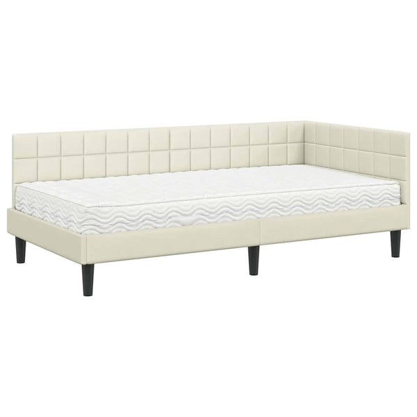 Eckbett mit Matratze Creme Samt 90x190 cm