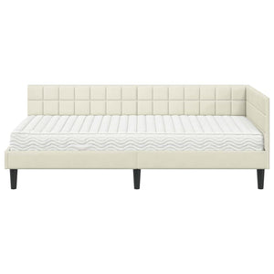 Eckbett mit Matratze Creme Samt 90x190 cm