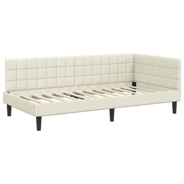 Eckbett mit Matratze Creme Samt 90x190 cm