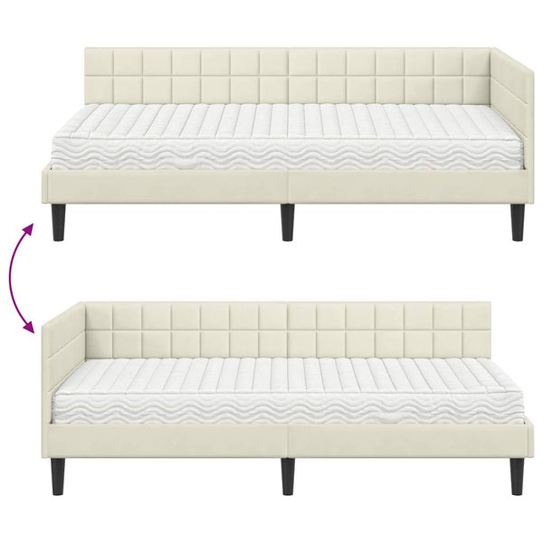 Eckbett mit Matratze Creme Samt 90x190 cm