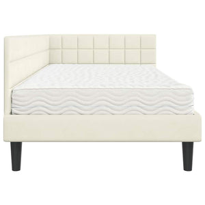 Eckbett mit Matratze Creme Samt 90x190 cm