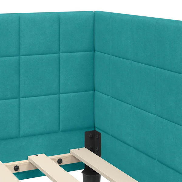 Eckbettgestell mit Matratze Türkis Samt 90x190 cm