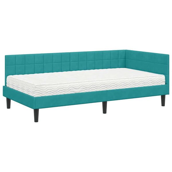 Eckbettgestell mit Matratze Türkis Samt 90x190 cm